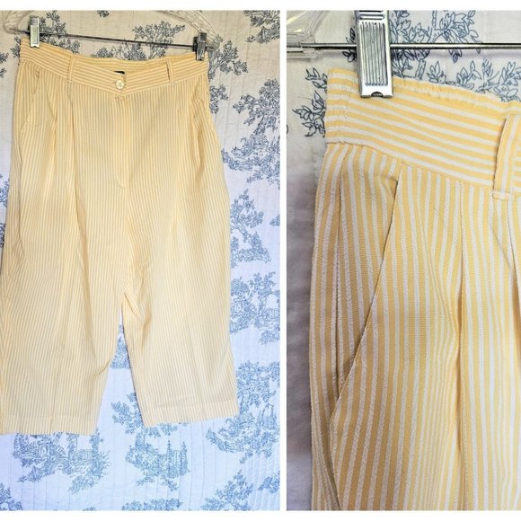 Size M to L Vintage 1990s Koret Striped Seersucker Capri Pants - Picture 1 of 8